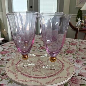 Royal Albert Old Country Roses Pink Iced Tea Glasses with Gold Accent - Set of 4